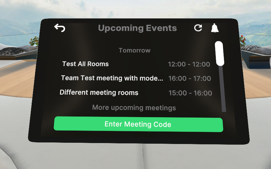 Example of meeting being shown for participants in the Upcoming Events list